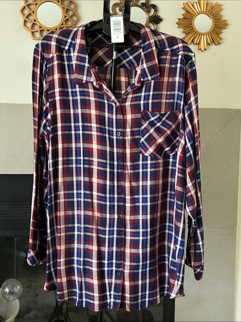 torrid Red & Navy Plaid Button-Down Shirt